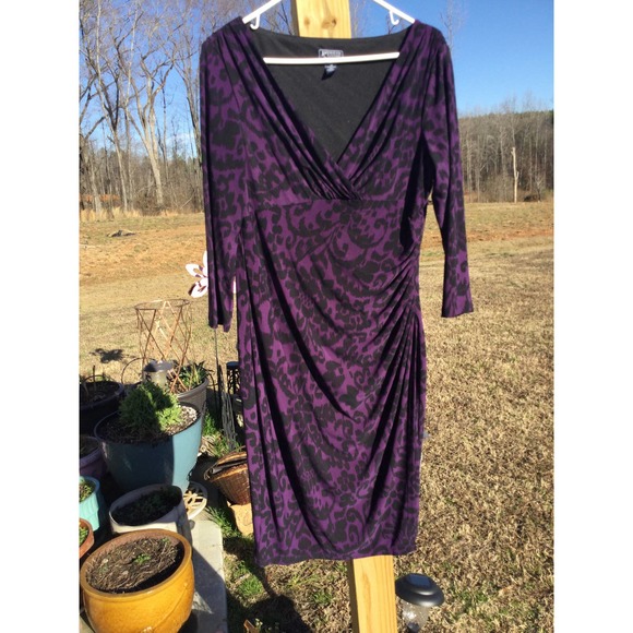 American Living Dresses & Skirts - American Living 14 Dress purple black plus jersey knit work 3/4 length sleeve